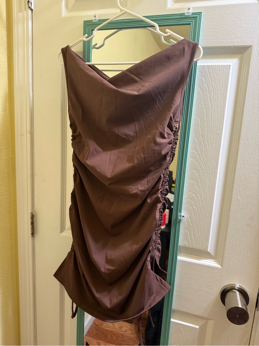 Brown Ruched Sleeveless Dress